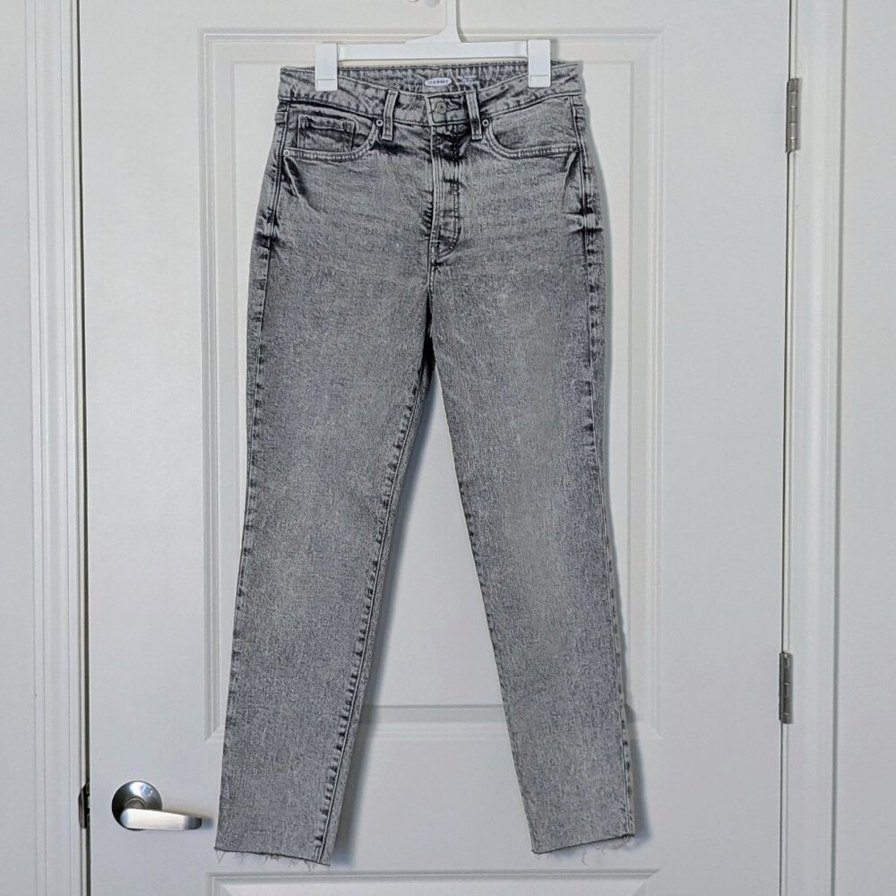 OLD NAVY Women's OG Straight Leg High Rise Raw Hem Jeans  Size 8 Gray NWOT